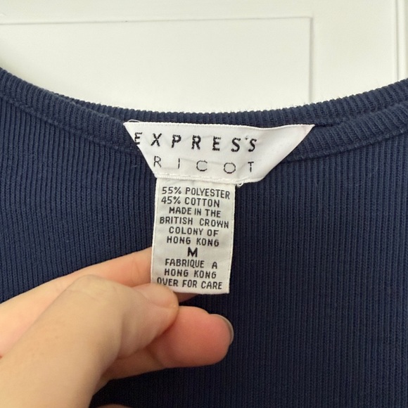 Vintage Express Navy Blue Ribbed Tricot Midi Dress Size Medium Long Sleeve - Picture 3 of 3
